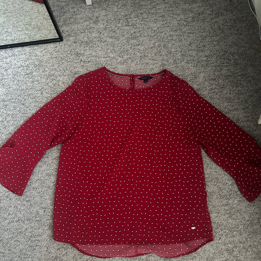 Tommy Hilfiger Burgundy Blouse with White Accents